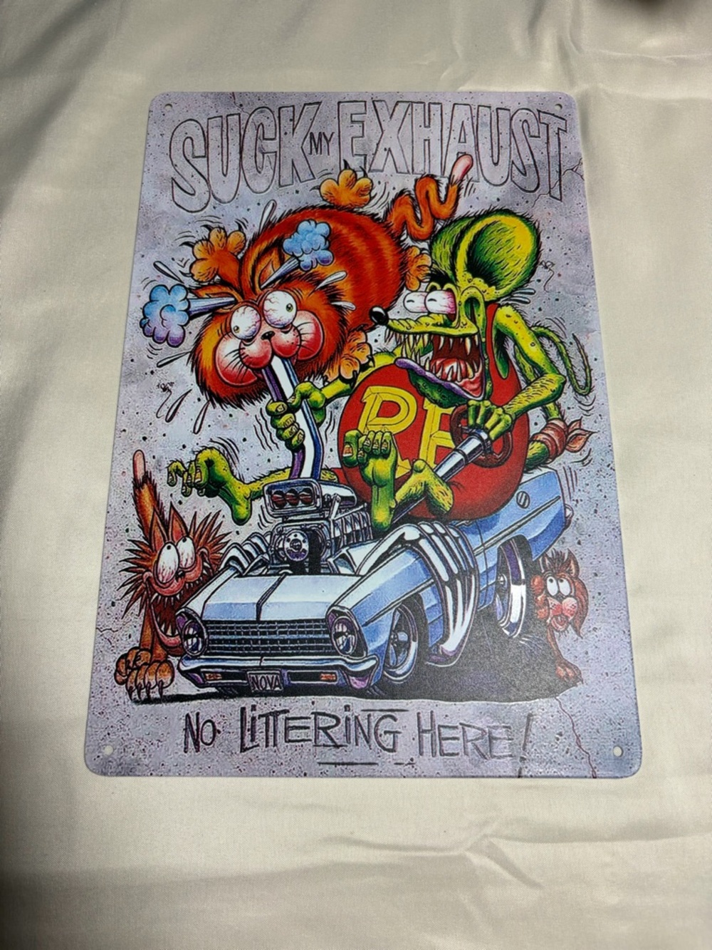 Suck My Exhaust Graphic Metal Sign - Vintage Cartoon Car Art